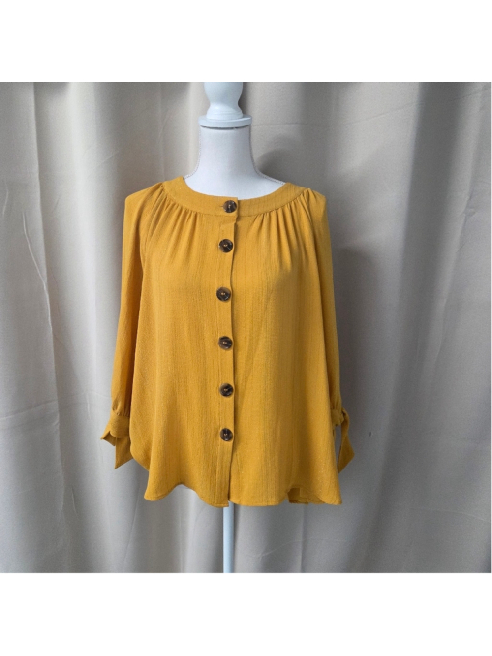 Always Indigo Mustard Button-Front Blouse Size 1X